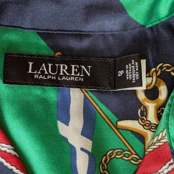 Ralph Lauren shirt dress belted with blue, green, red, nautical, Pockets Sz 2P - Picture 12 of 16